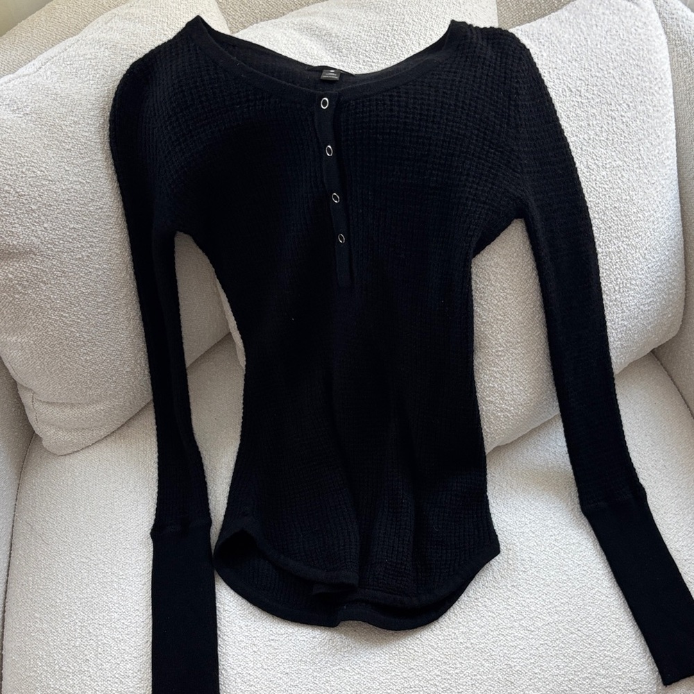 Classic Black Long Sleeve Henley Top